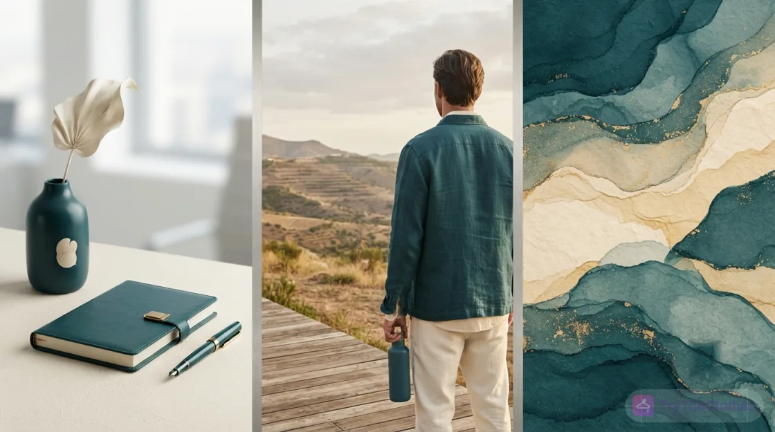 Three very different scenes, a product, a lifestyle shot and an abstract background, all in one consistent brand colour palette